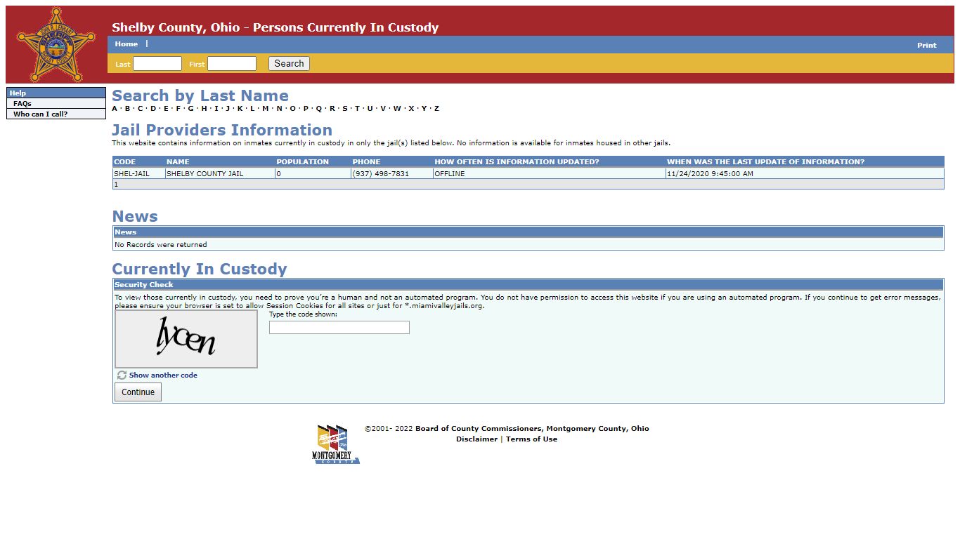 Shelby County, Ohio - Persons Currently In Custody